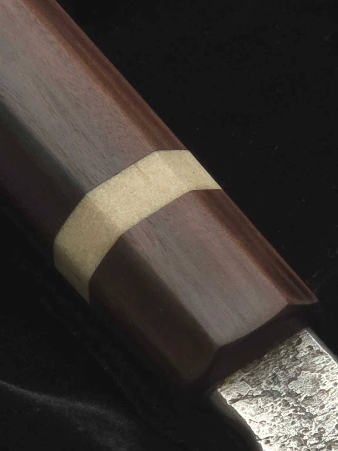 Wood knife handle with light stone spacer
